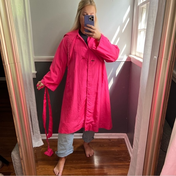Vintage Lawrence of London 100% Silk Hot Pink Unión Made Trench Large - Picture 6 of 13